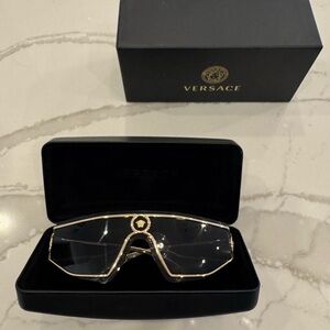 Versace Gold and Black Shield Sunglasses